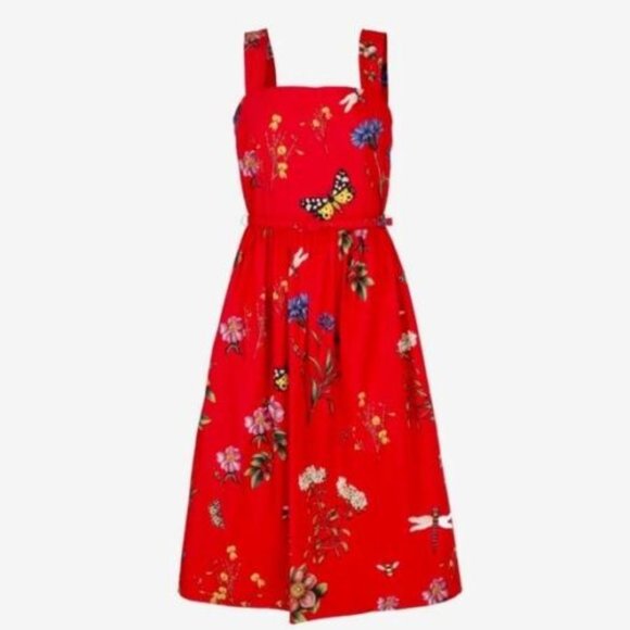 ◇$2,390 NEW OSCAR DE LA RENTA STUNNING RED FLORAL MIDI RUNWAY DRESS US 10 - Picture 8 of 12